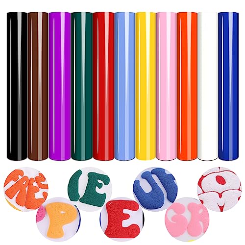 Tintnut Puff Vinyl Wärmetransfer 3D – 11 Blatt, 30,5 x 25,4 cm, 3D-Puff, HTV, zum Aufbügeln, verschiedene Farben, Wärmetransfer-Vinyl für T-Shirts, bedruckbares Vinyl von Tintnut