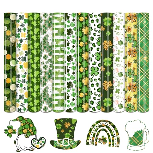 Tintnut St. Patrick's Day Wärmetransfer-Vinyl, 30,5 x 25,4 cm, Grün, HTV-Vinyl zum Aufbügeln, Kleeblatt-Muster, HTV-Vinyl für Stoffe, Kleeblatt, HTV, kompatibel mit Cricut/Silhouette Cameo von Tintnut