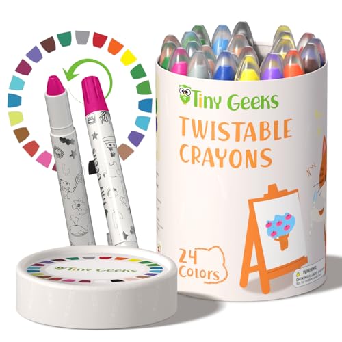TinyGeeks 24 Drehbare Wachsmalstifte - Ungiftig für Kleinkinder 1-3 Jahre - Auswaschbare Wachsmalstifte für Kinder im Alter von 4-8 Jahren - Einfach zu Halten - Entfessle bunten Spaß von TinyGeeks