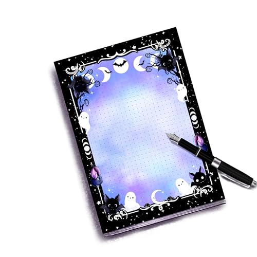 TinyTami Fledermaus Notizblock, 15 x 21 cm, A5, Gothic Halloween Fledermäuse und Geister, gepunktet, 50 Blatt von TinyTami