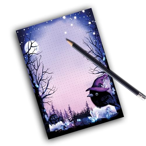 TinyTami Gothic Krähe Notizblock 10 x 15 cm A6 Raben mit Hexenhut gedottet mit 50 Blatt von TinyTami