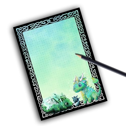 TinyTami Grüne Drachen Notizblock, 21 x 15 cm, A5, Fantasy, mit 50 Blatt von TinyTami