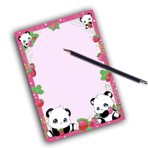 TinyTami Panda Notizblock, 15 x 21 cm, A5, Pandas und Erdbeeren, gepunktet, 50 Blatt von TinyTami