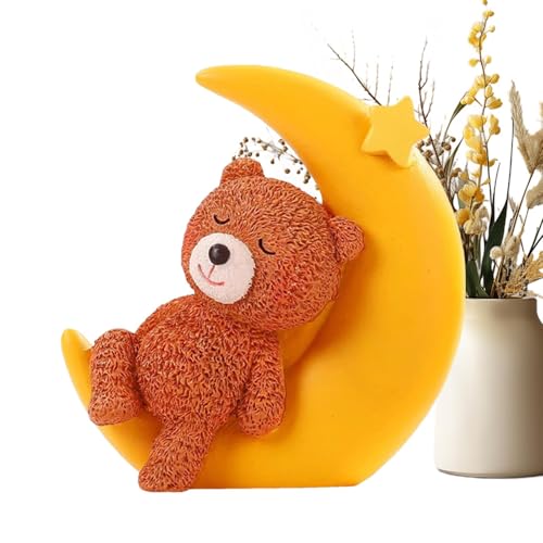 Bär schlafen auf Mondkuchentopper, süße Kuchen -Topper | Harz -Cartoon -Statue -,ative Tabletop Ornament, Kuchenation Mondbärskulptur für Heimtisch von Tioheam