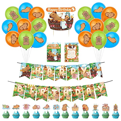 Tioheam Capybara-Geburtstags-Party-Dekorationen,Geburtstagsbanner mit Capybara-Thema, Cupcake-Topper, Luftballons - Capybara-Ballon für Babyparty-Hochzeit, Kindergeburtstagsparty-Zubehör von Tioheam