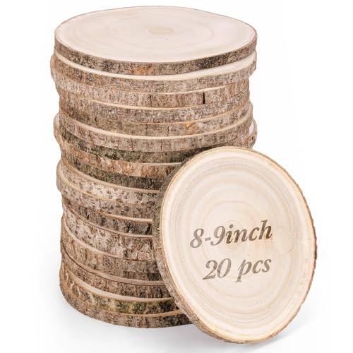 Tioncy 20 Stück Holzscheiben für Tafelaufsätze, rund, unlackierte Holz-Mittelstücke für Tische, natürliche Holzkreise für Bastelarbeiten, rustikale Hochzeitsdekoration (20,3 - 22,9 cm) von Tioncy