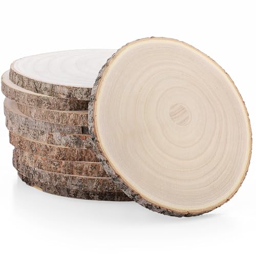 Tioncy Große Holzscheiben für Tafelaufsätze, unlackierte runde Holzplatten für Tische, Dekoration, natürlicher Holzkreis für Bastelarbeiten, rustikale Hochzeitsdekoration, 20,3 - 22,9 cm, 10 Stück Tioncy Große Holzscheiben für Tafelaufsätze, unlackierte runde Holzplatten für Tische, Dekoration, natürlicher Holzkreis für Bastelarbeiten, rustikale Hochzeitsdekoration, 20,3 - 22,9 cm, 10 Stück von Tioncy