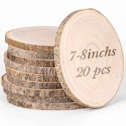 Tioncy Große Holzscheiben für Tafelaufsätze, unlackierte runde Holzplatten für Tische, Dekoration, natürlicher Holzkreis für Bastelarbeiten, rustikale Hochzeitsdekoration (17,8 - 20,3 cm) von Tioncy