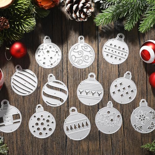 Tioncy Metall-Stanzformen mit Weihnachtskugeln, Schneeflocken, Schablonen, Elch, Stanzformen für Weihnachten, DIY, Album, Scrapbooking, Kartenherstellung, Bastelbedarf, 12 Stück von Tioncy