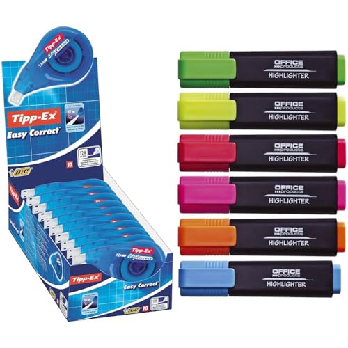 Tipp-Ex Korrekturroller Easy Correct zum seitlichen Korrigieren & OFFICER PRODUCTS PRODUCTS Textmarker Leuchtend/ 6er Pack/Strichstärke 1-5mm/ Farbe: Gelb Tipp-Ex Korrekturroller Easy Correct zum seitlichen Korrigieren & OFFICER PRODUCTS PRODUCTS Textmarker Leuchtend/ 6er Pack/Strichstärke 1-5mm/ Farbe: Gelb von Tipp-Ex
