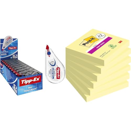 Tipp-Ex Korrekturroller Mini Pocket Mouse, 6m x 5mm & Post-it Super Sticky Notes Kanariengelb, Packung mit 6 Blöcken, 90 Blatt pro Block Tipp-Ex Korrekturroller Mini Pocket Mouse, 6m x 5mm & Post-it Super Sticky Notes Kanariengelb, Packung mit 6 Blöcken, 90 Blatt pro Block von Tipp-Ex