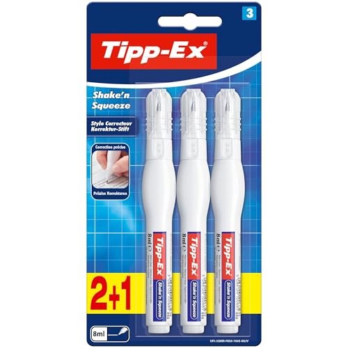 Tipp-Ex Korrekturstift Shake 'n Squeeze, je 8ml, 3er Pack, Ideal für das Büro, das Home Office oder die Schule von Tipp-Ex