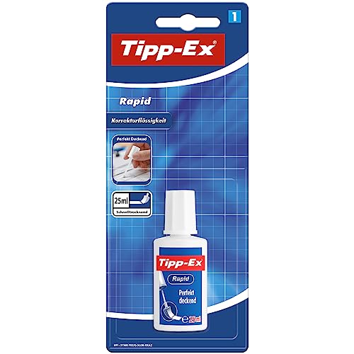 Tipp-Ex Rapid Korrekturfluid Blister à 1x25ml mit Auftragsschwämmchen für präzise Korrekturen, schnelltrocknende Korrektur Flüssigkeit von Tipp-Ex