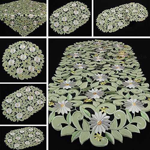 Quinnyshop Margerite Kamille Tischläufer/Tischdecke grün mit weißen Blumen Stickerei - Größe wählbar (ca. 20 cm Rund) von Quinnyshop