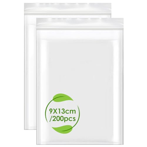 200 Stück Zip Beutel, 9x13cm Kleine Plastiktüten mit Verschluss Zipper Beutel Kleine Verschlussbeutel Polybeutel Tüte Plastikbeutel Druckverschlussbeutel Wiederverschließbar 80µ für Nuss, Süßigkeiten von Tiryns
