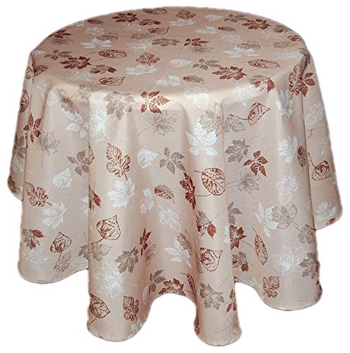 Runde Tischdecke Pflegeleicht Beige Polyester Tischtuch Motivdruck Blätter Braun Herbstdecke Herbst (Tischtuch rund 170 cm) von Tischdecken Herbst