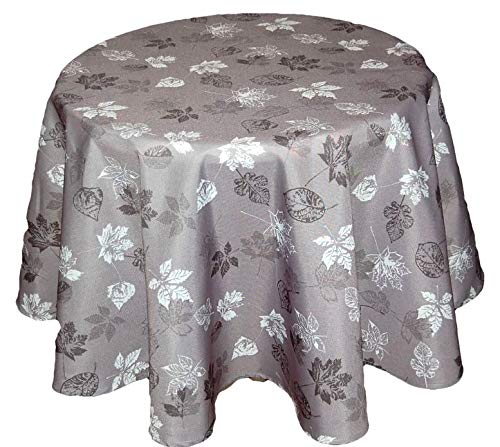 Tischdecke Pflegeleicht Grau Polyester Tafeldecke Blätter Anthrazit Decke Herbst (Tischtuch rund 130 cm) von Tischdecken Herbst