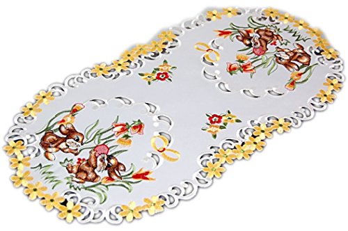 Tischdecken OSTERN Espamira Champagner HELL Osterhase Blüten gestickt Osterdecke (Tischläufer 45x110 cm oval) von Espamira