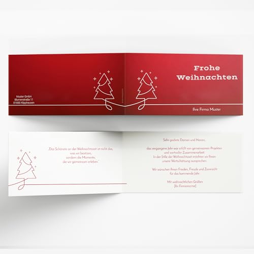 Geschäftliche Weihnachtskarte „Linienbaum“ – Personalisierbare Klappkarte Rot mit modernem Weihnachtsbaum-Design – 10 bis 100 Stück – Hochwertiger Druck auf 300 g Papier – optional Umschläge Geschäftliche Weihnachtskarte „Linienbaum“ – Personalisierbare Klappkarte Rot mit modernem Weihnachtsbaum-Design – 10 bis 100 Stück – Hochwertiger Druck auf 300 g Papier – optional Umschläge von Tischkarten-Shop