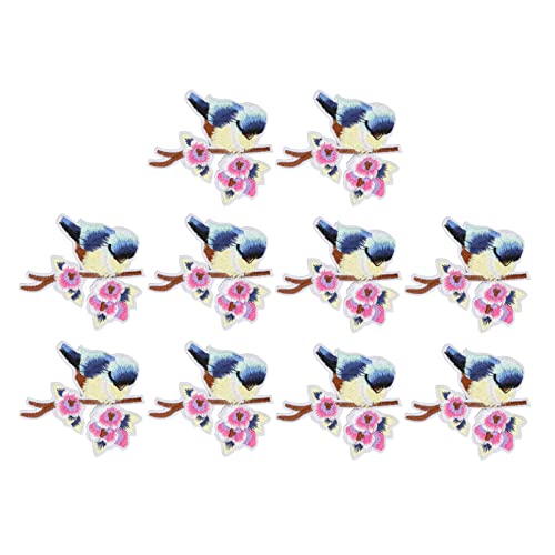 10 Stück Aufbügeln Aufnäher Baumwolle Vogel Blumen Nähen Bestickte Patches 9cm Klein Stoffaufkleber Flicken für Selbstgemachte Kleidung, Taschen von Tissting