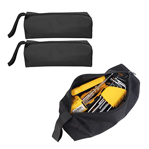 2 Stück Tragbare Werkzeugtasche 600D Polyester 25 x 8,5 x 7 cm Tool Bag Elektriker Werkzeug Organizer Tasche mit Armband und Reißverschluss für Schraubendreher, Zangen, Steckschlüssel(Schwarz) von Tissting