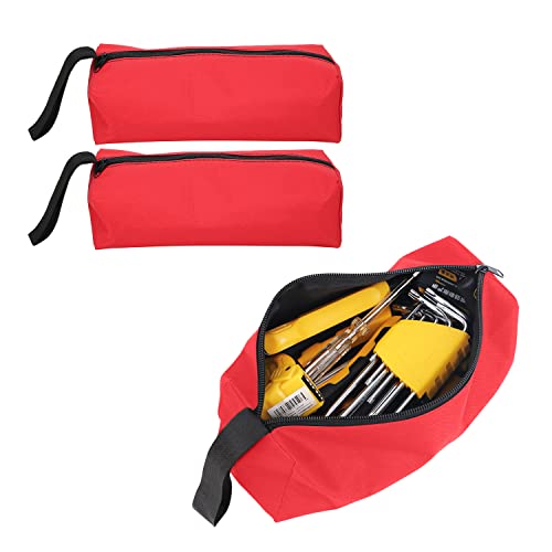 2 Stück Tragbare Werkzeugtasche 600D Polyester 25 x 8,5 x 7 cm Tool Bag Elektriker Werkzeug Organizer Tasche mit Armband und Reißverschluss für Schraubendreher, Zangen, Steckschlüssel(rot) von Tissting