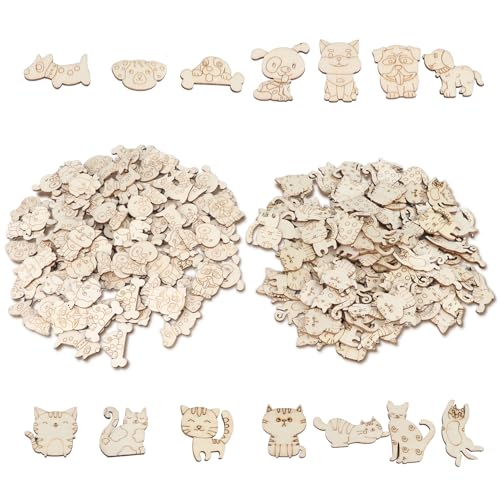 200 Stück Natürliche Holzscheiben 3-3,5cm Durchmesser 2,5mm Dick Katzen Hunde Form Deko Holzplatte Basteln Holz Scheiben für DIY Malerei Handwerk Hochzeit Weihnachten Dekoration von Tissting