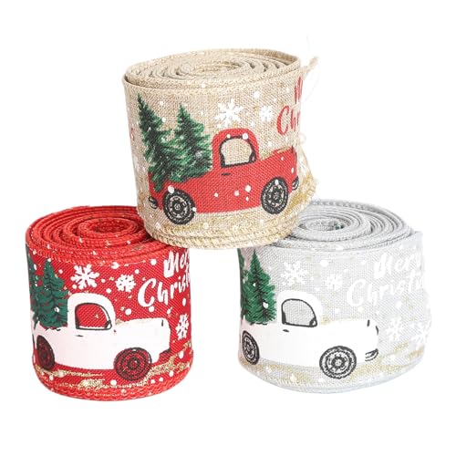 3 Rollen Weihnachten Verdrahtet Bänder, Dekoratives Weihnachtsband Grün Gold Winter Urlaub Craft Ribbon für DIY Basteln, Verpacken, Weihnachtsdekoration von Tissting