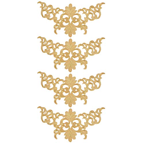 4 STÜCKE Stickerei Abzeichen, Nähen gebügelt Patch Abzeichen Stickerei Stoff für DIY Handwerk Reparatur Aufkleber Dekoration für Hut Schuhe Taschen T-Shirt(Gold 2) von Tissting