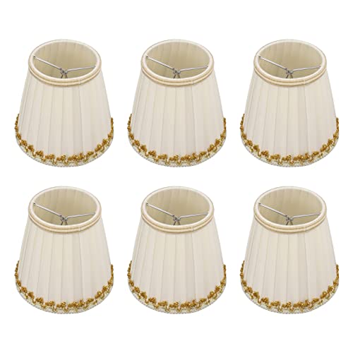 6 Stück Kleine Lampenschirme Aufstecken E14 Beige Plissee Fabric Stoff Lampenschirm 14 × 13 × 9 cm Retro Clip on Lampshades für Kronleuchter Wandleuchte Tischlampe von Tissting