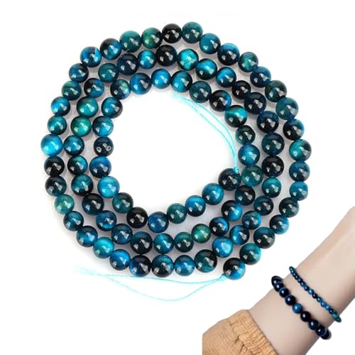 8mm Natürliche Tigerauge Blaue Edelstein Perlen,Rund Naturstein Perlen Aquamarin Tigerauge Edelstein Perlen Schmuck Energie Kristall Stein Edelsteinperlen für Schmuck Machen DIY, 48 Stücke von Tissting