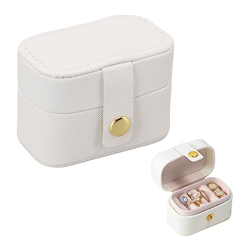 Schmuckkästchen Reise, Kleine Schmuckschatulle für Damen, Mini Ring Aufbewahrungsbox, Kleines Reise Schmuckbox, Reise PU Leder Schmuck Box Organizer für Ringe und Ohrringe(Weiß) von Tissting