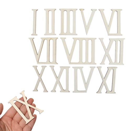 Tissting 12 Stück Römische Ziffern in Form von Holz Zahlen, Unfertige Holz Buchstaben Numerik Zahlen Ornamente, Unlackierte Holzausschnitte aus Holz für DIY Uhr, Dekoration, Kunst und Kunsthandwerk von Tissting