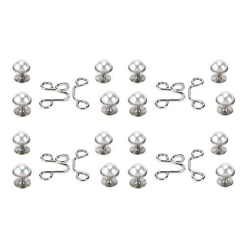 Tissting 16 Stück Knopfnadeln mit Haken, Abnehmbarer Basteln Kartenschlitz Knopf Verstellbarer Edelstahl Hosen Knopfspanner für Lose Jeans(White Pearl) von Tissting