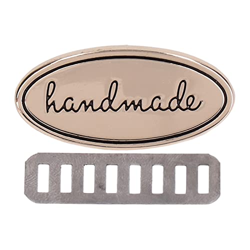 5 Stück Hand Made Briefetikett, Metall Handmade Tag, Knöpfe Legierung Retro Metall Tag, Kleider Etiketten Anhänger Tags Handwerk Tags mit Löcher für DIY Kleidung Hüte Charms(Gold) von Tissting
