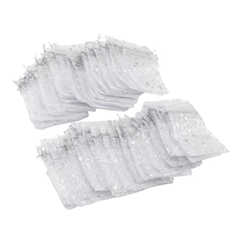 Tissting 50 Stück 4,5x3,3 Zoll Organzabeutel Schmuckbeutel Organzasäckchen Hübsche Stern Muster Organza Beutel Transparente Schmucksäckchen Hochzeit Party Weihnachten Geschenk Taschen(Silber) von Tissting