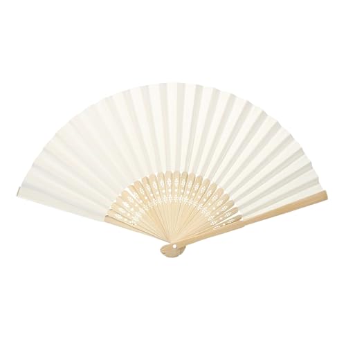 Deko Rippen Fächer China Stil Einfacher Handgeschöpfter Papier Faltfächer Holz DIY Leerer Fächer für Brauttanz Hochzeitsgeschenk Party Cosplay Zubehör(CREMEWEISS) von Tissting
