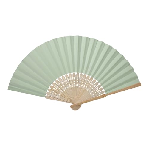 Tissting Deko Rippen Fächer China Stil Einfacher Handgeschöpfter Papier Faltfächer Holz DIY Leerer Fächer für Brauttanz Hochzeitsgeschenk Party Cosplay Zubehör(GRÜN-2) von Tissting