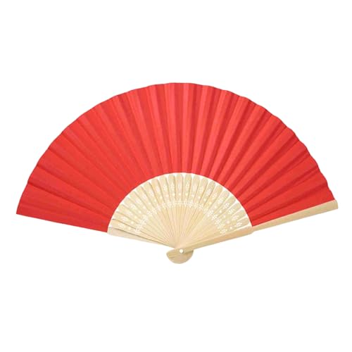 Tissting Deko Rippen Fächer China Stil Einfacher Handgeschöpfter Papier Faltfächer Holz DIY Leerer Fächer für Brauttanz Hochzeitsgeschenk Party Cosplay Zubehör(ROT) von Tissting