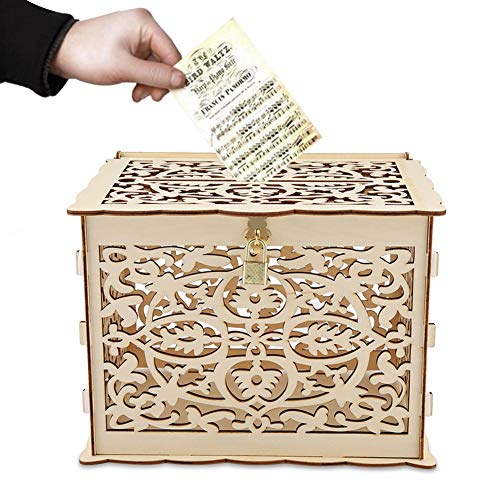 Tissting Hochzeit Spardose, Rustikales Holz DIY Umschlag Geschenkkarte Schatten Boxen mit Schloss für Empfang Jahrestag Geburtstag Abschlussfeier Dekorationen von Tissting