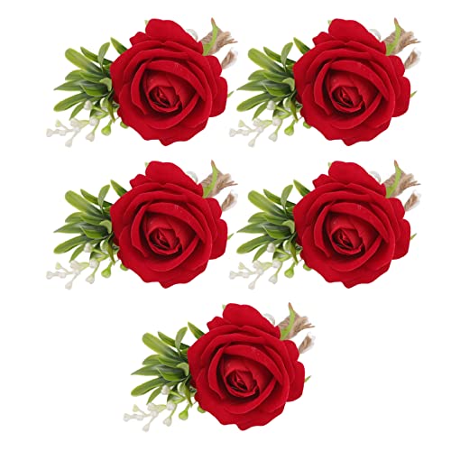 Tissting 5 Stück Boutonniere Rose, Boutonniere Hochzeit Rose Boutonniere Braut, Blume Handgelenk Handarbeit Corsage Knopfloch Ansteckblume Prom Dekor mit Anstecknadel für Bräutigam Braut (Rot) Tissting 5 Stück Boutonniere Rose, Boutonniere Hochzeit Rose Boutonniere Braut, Blume Handgelenk Handarbeit Corsage Knopfloch Ansteckblume Prom Dekor mit Anstecknadel für Bräutigam Braut (Rot) von Tissting