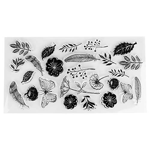 Tissting Klare Stempel, Transparenter Silikonstempel, Klares Silikon Stempel Set Blume Schmetterling Blattfeder DIY Handkonto Sammelalbum Fertiger Stempel Dekoration von Tissting