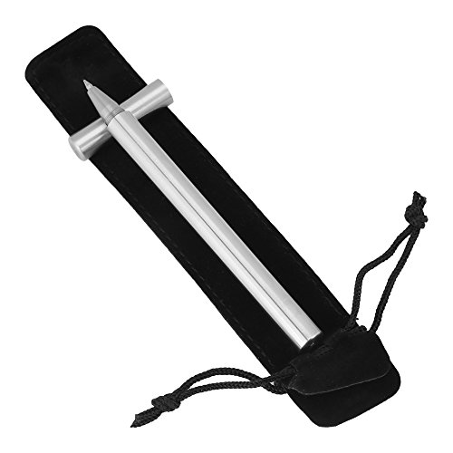 Tissting Kugelschreiber, Edelstahl-Silber-Stift Protable schwarzer Tintenroller mit schwarzer Flanell-Stifthülle für signiertes Geschenk Schulbüro von Tissting