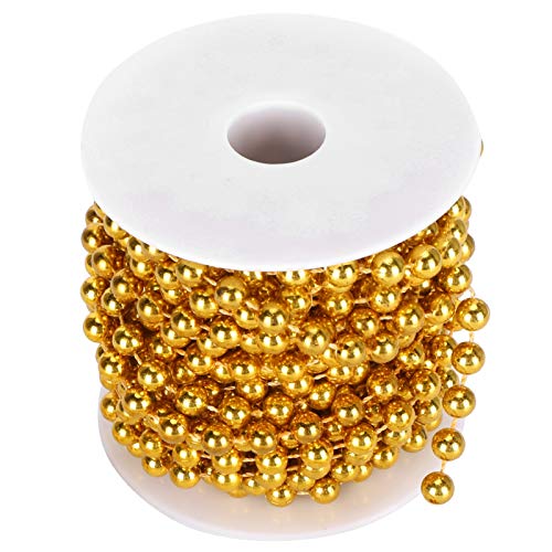 Tissting Perlengirlande 10m Lange 8mm Kunststoff Perlen Perlenband Deko Perlenkette mit Angelschnur, Perlenschnur Perlen Girlande für DIY Handwerk Hochzeiten Party(Gold) von Tissting
