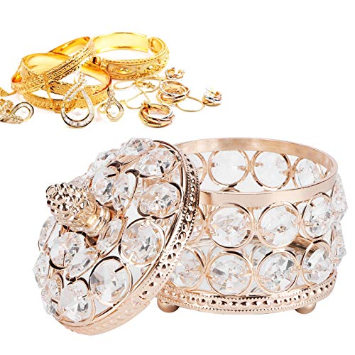 Tissting Rund Kristall Schmuckkaschen, 9 x 10 cm Gold Deko Schmuckschatulle mit Deckel, Verspiegelter Glasoberfläche Kosmetik Schmuck Box für Ring, Halskette, Ohrring Tissting Rund Kristall Schmuckkaschen, 9 x 10 cm Gold Deko Schmuckschatulle mit Deckel, Verspiegelter Glasoberfläche Kosmetik Schmuck Box für Ring, Halskette, Ohrring von Tissting