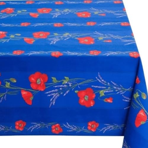 Elegante Tischdecke Eckig Baumwolle Blau Roter Mohn Baumwolltischdecke Beschichtet Nizza Provence (150 x 300 cm) von Tissus Toselli
