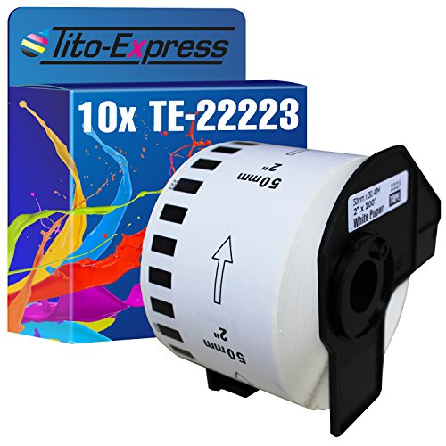 Tito-Express PlatinumSerie 10x Endlos-Etikett mit Trägerspule XXL kompatibel mit Brother P-Touch DK-22223 | Größe: 50mm x 30.48m von Tito-Express