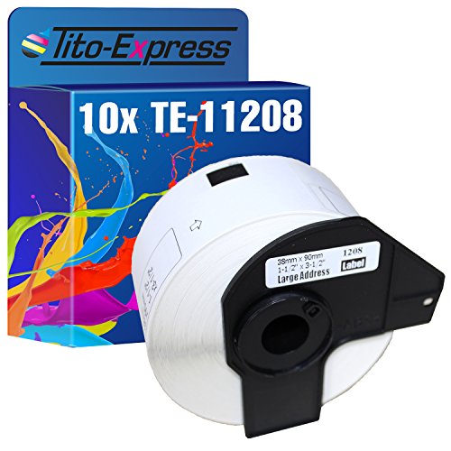 Tito-Express PlatinumSerie 10x Etiketten mit Trägerspule XXL kompatibel mit Brother P-Touch DK-11208 | Größe: 38mm x 90mm von Tito-Express