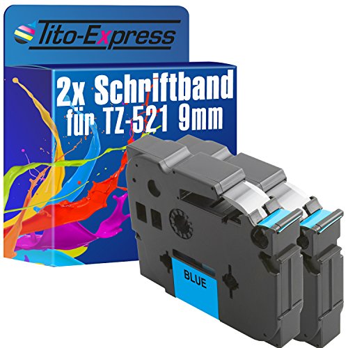 Tito-Express PlatinumSerie 2 Schriftband-Kassetten kompatibel mit Brother TZ-521 9mm Black/Blue H500 Li H75 S P300 BT P700 P750 TFI PT-P900 NW W PT-P95 RL700 S von Tito-Express