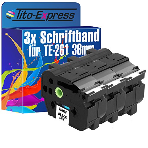 Tito-Express PlatinumSerie 3 Schriftband-Kassetten kompatibel mit Brother TZ-261 TZe-261 34mm Black/White P-Touch 2430 9400 9500 9600 PC PT-P 950 NW D800 W von Tito-Express